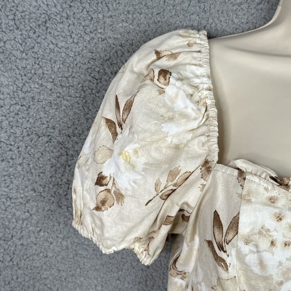 House of Harlow 1960 Samina Puff Sleeve Crop Top Cream Floral Linen Blend NWOT - Picture 3 of 12